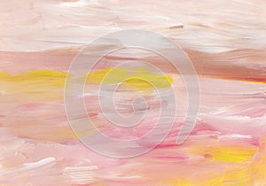 Abstract multicolored background painting texture, pink, white, brown and yellow. Oil brush strokes on paper