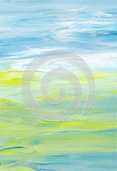 Abstract multicolored background texture. Yellow, blue, white painting. Contemporary art. Brush strokes on paper