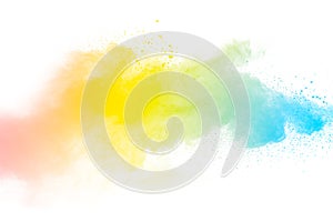 Abstract multicolored dust splatter on white background. photo