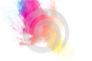 Abstract multicolored dust splatter on white background. photo