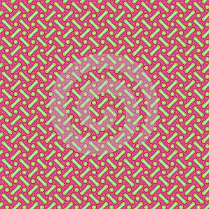 Abstract multicolored illustration. Green strips and dots on a red background. Seamless pattern.