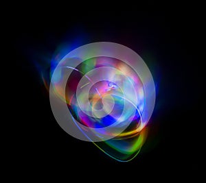 Abstract multicolored lines drawn by light on a black background