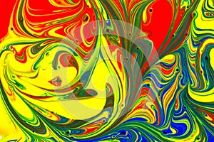 Abstract multicolored liquid paint swirls background
