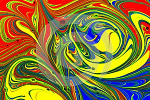 Abstract multicolored liquid paint swirls background