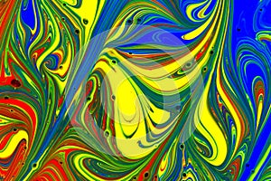 Abstract multicolored liquid paint swirls background