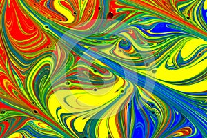 Abstract multicolored liquid paint swirls background