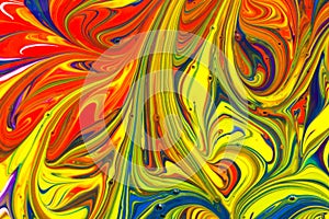 Abstract multicolored liquid paint swirls background