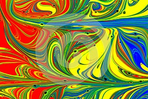 Abstract multicolored liquid paint swirls background