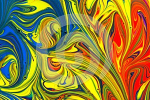 Abstract multicolored liquid paint swirls background