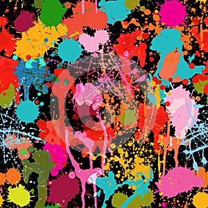 Abstract multicolored paint splashes vector seamless pattern