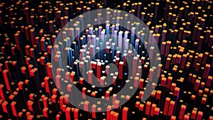 Abstract of multicolored rectangular blocks. Animation. Rotating background with abstract visualization of modern city