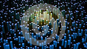 Abstract of multicolored rectangular blocks. Animation. Rotating background with abstract visualization of modern city