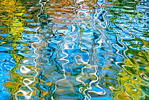 Abstract multicolored reflection of water. Reflection with blue, yellow, orange and green colors