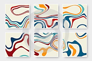 Abstract multicolored waves on a colored background, backgrounds collection. Liquid art texture set.