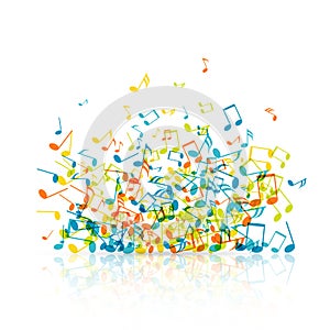 Abstract music background with color notes symbols. Vector illustration isolated on white