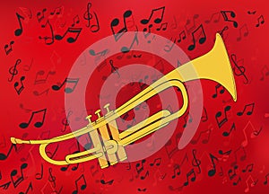 Abstract music background with a golden trumpet