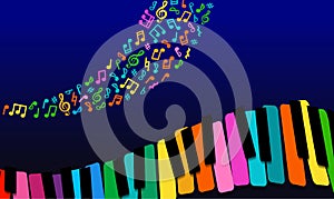 Abstract Music background. rainbow paper piano keys on blue background.