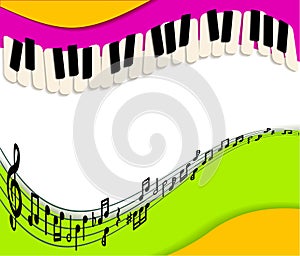 Abstract Music background. rainbow paper and piano keys