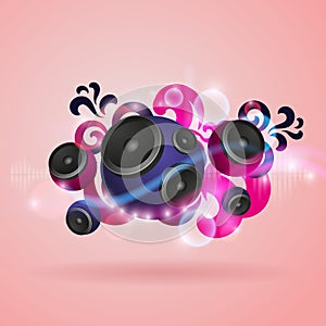 Abstract music background with round speakers