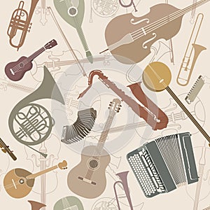 Abstract Music Background. Seamless texture musical instruments