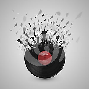 Abstract music background. Vinyl disk explosion