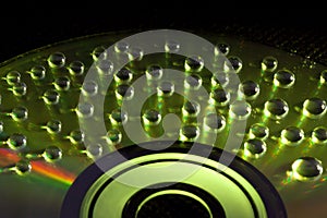 Abstract music background, water drops on CD/DVD