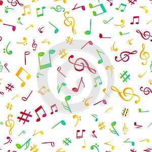 Abstract music colorful notes seamless pattern background vector illustration for your design