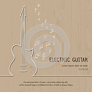 Abstract music electric guitar cover. Graphic vector poster illustration. Modern cute card line background. Sound concept. Invitat