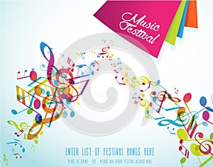 Abstract music festival advertising poster template with tunes.