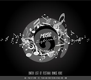 Abstract music festival advertising poster template with tunes.