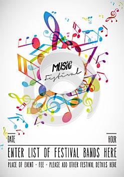 Abstract music festival advertising poster template with tunes. photo