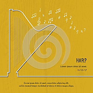 Abstract music harp cover. Graphic vector poster illustration. Modern cute card line background. Sound concept. Invitation, packag