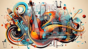 abstract music illustration with notes and instruments