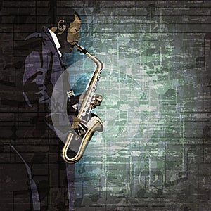 Abstract music illustration with saxophone player