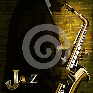 Abstract music illustration with saxophone player on grunge background