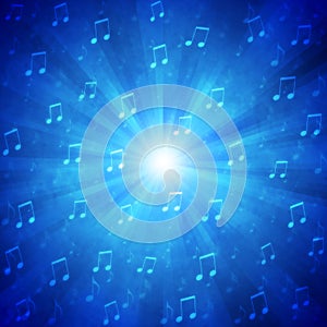 Abstract Music Notes Blast in Blue Grunge Background