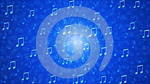 Abstract Music Notes Blast in Blurry Blue Background