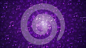 Abstract Music Notes Blast in Blurry Dark Purple Background