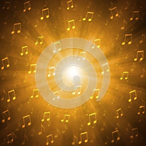 Abstract Music Notes Blast in Blurry Golden Background