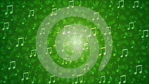 Abstract Music Notes Blast in Blurry Green Background