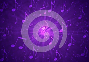 Abstract Music Notes Blast in Blurry Grungy Dark Purple Background