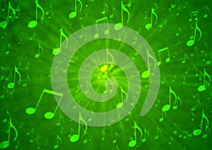 Abstract Music Notes Blast in Blurry Grungy Green Background