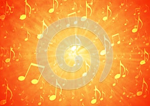 Abstract Music Notes Blast in Blurry Grungy Orange Background