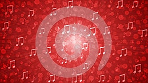 Abstract Music Notes Blast in Blurry Red Background