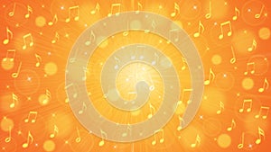 Abstract Music Notes Blast in Orange and Yellow Background