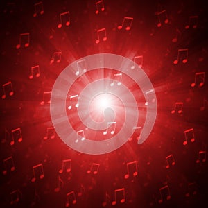 Abstract Music Notes Blast in Red Grunge Background