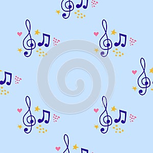 Abstract music notes seamless pattern background. musical illustration melody decoration