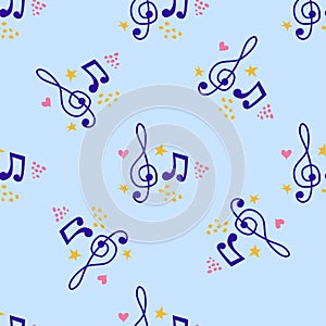 Abstract music notes seamless pattern background. musical illustration melody decoration