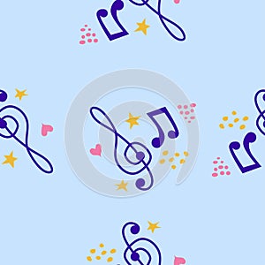 Abstract music notes seamless pattern background. musical illustration melody decoration