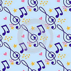 Abstract music notes seamless pattern background. musical illustration melody decoration